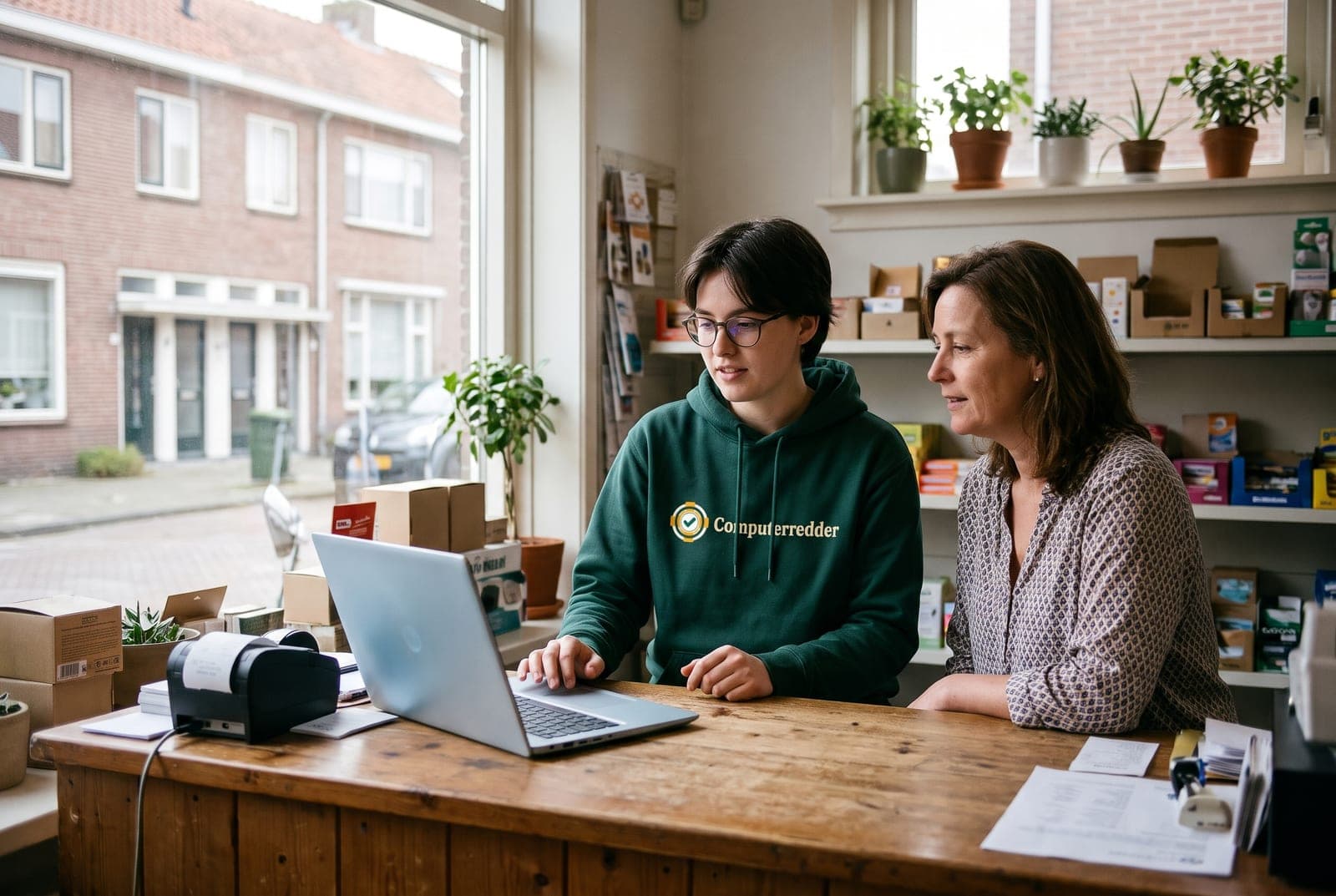 Laptop op een tafel in een lichte kamer
